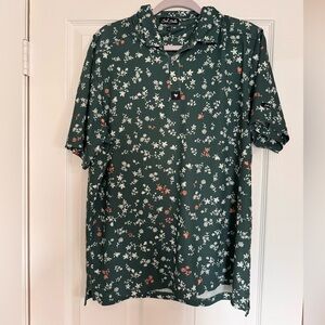 Bad Birdie Dark Green Floral Polo Shirt size large